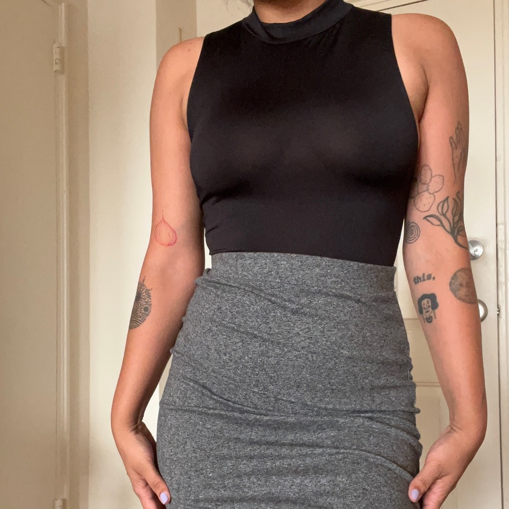 Black mock neck bodysuit